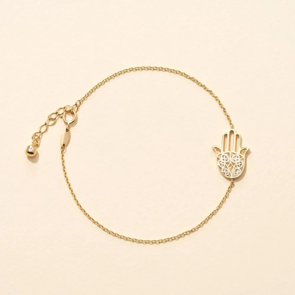 14k Solid Gold Hamsa Bracelet | Birthday Gift | Fatima Hand Bracelet | Trendy |